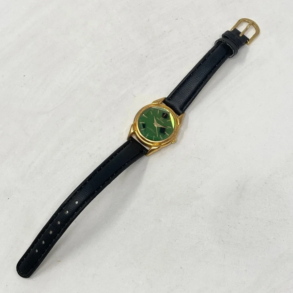 Ewatch Watch Women 25mm Gold Tone Green Dial Faceted Crystal New Battery 7.25